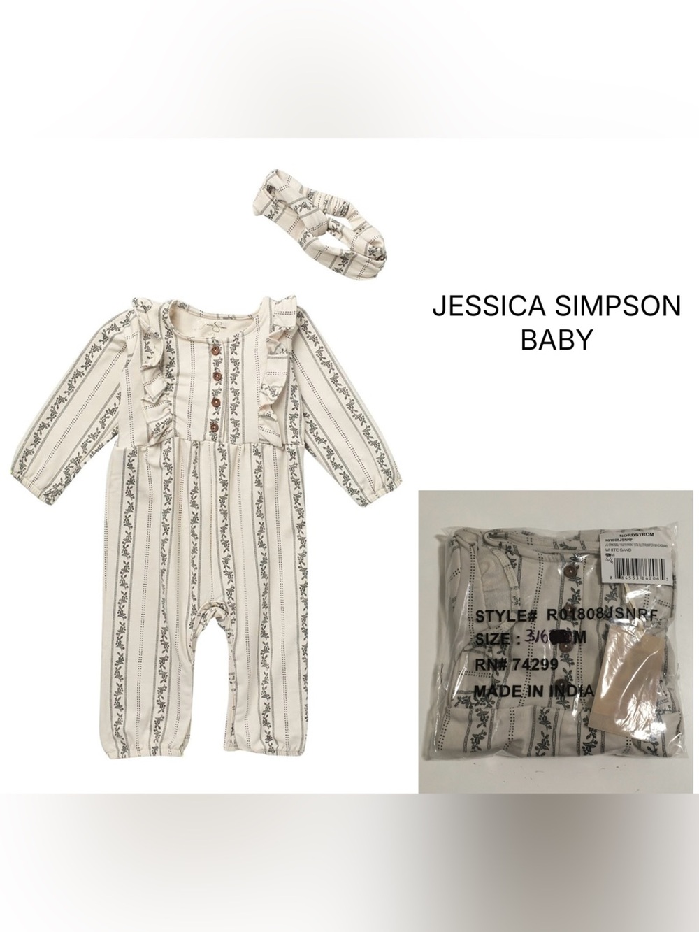 JESSICA SIMPSON BABY - 3/6M - NWT - 2PC FLORAL JUMPSUIT AND HEADBAND